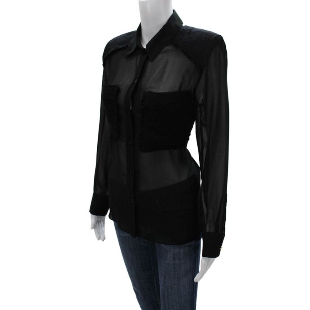 Zara Women Basic Collared Black Cotton Long Sleeve Button-Up Top Size S - Picture 3 of 7